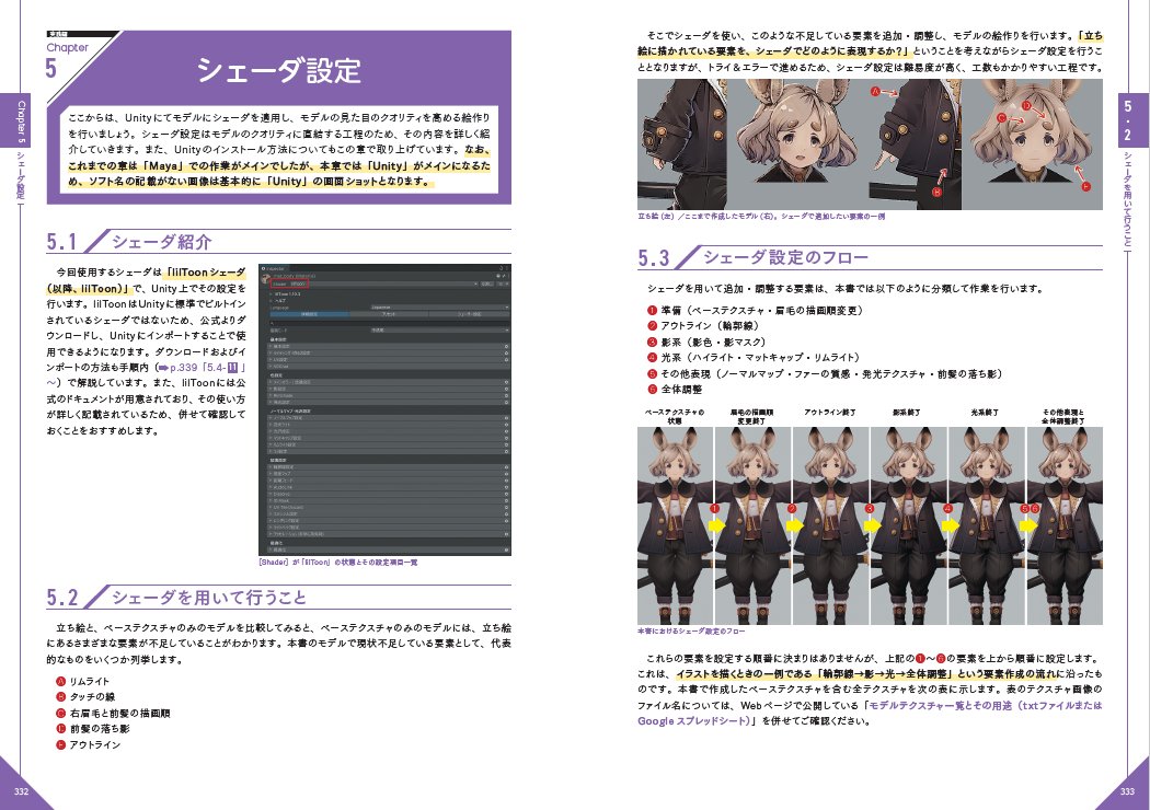 takabedesu's tweet image. 高部の書籍『ローポリで極めるキャラクターモデリング』では、素体作成に加え「シェーダ設定」のフローも特に重点的に解説しています！輪郭線・影・光（ハイライト／マットキャップ／リムライト）やその他要素を、感覚で設定しがちな部分を項目ごとに整理し、理解を深められる内容になっています～