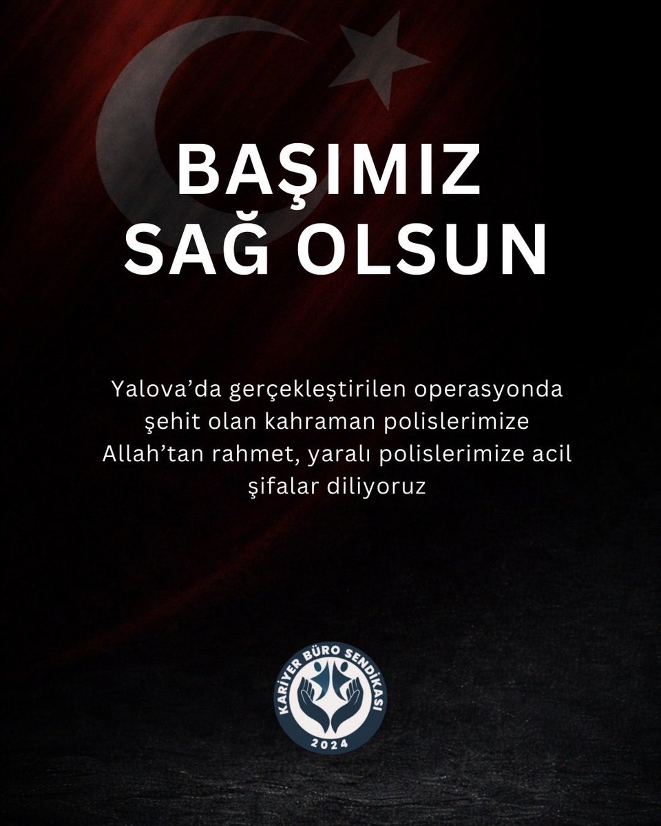 Yalova’da yürütülen operasyon sırasında teröristlerle çıkan çatışmada şehit olan polislerimizi rahmetle anıyor; ailelerine ve Aziz Milletimize sabır ve başsağlığı diliyoruz. Operasyon sırasında yaralanan 8 polisimize ve 1 bekçimize ise acil şifalar temenni ediyoruz.