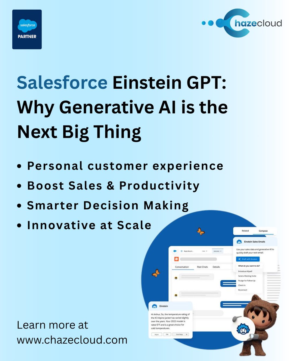 Generative AI is redefining how businesses sell, serve, and scale 🚀

The future of CRM is here.
Learn more: chazecloud.com

#ChazeCloud #TechCommunity #CloudComputing #CRM #salesforcepartner