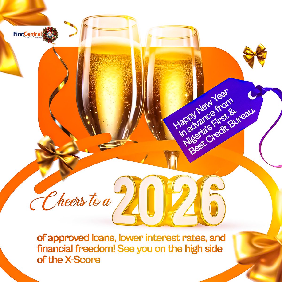 Cheers to high X-Scores and Low Interest Rates! 🥂

We’re toast-ready for your year of: ✅ Quick Loan Approvals ✅ Better Interest Deals ✅ Total Financial Freedom

Happy New Year in advance from Nigeria's First &amp; Best Credit Bureau. We’ll see you on the high side!