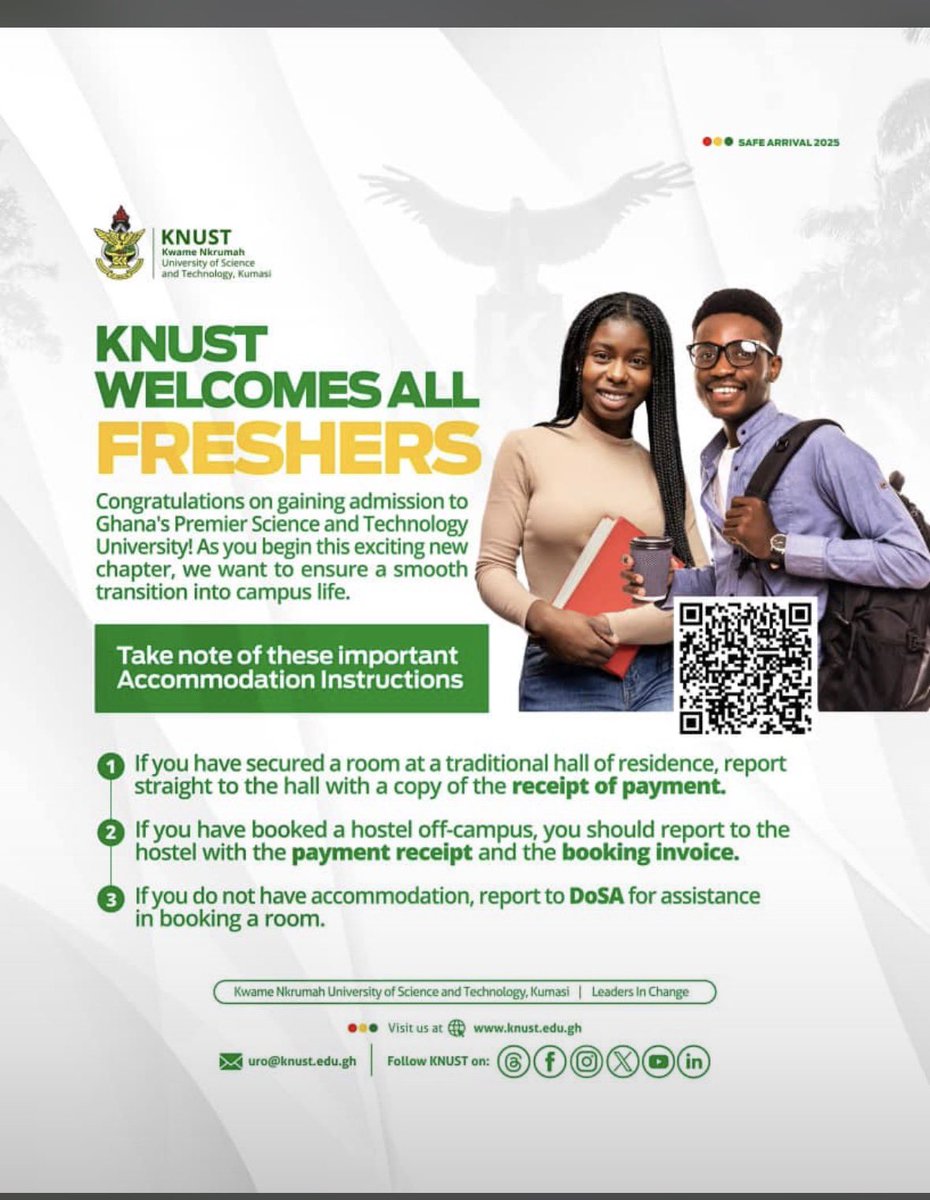 Welcome Message and Accommodation Guidelines for KNUST Freshers

#KNUSTGazetteBulletin || #KNUSTAdmitted