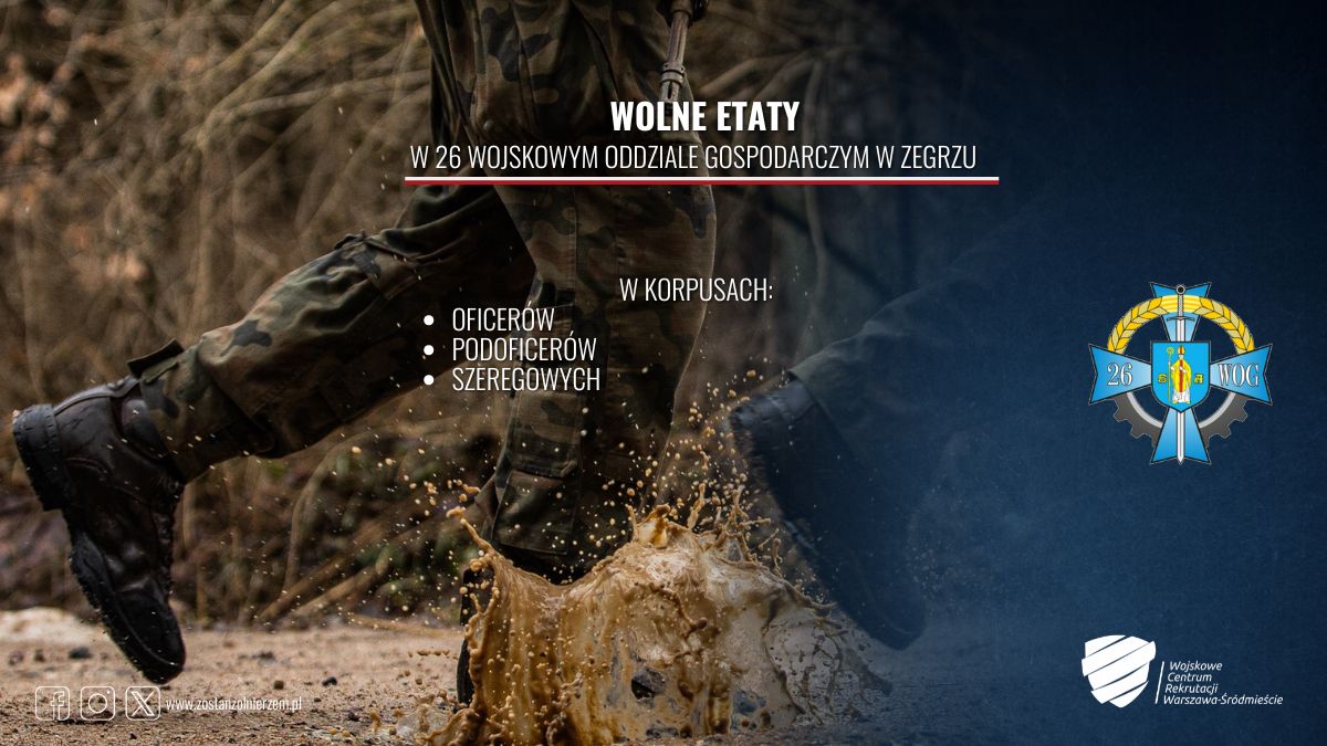 WCRWwaSrodm's tweet image. Trwa rekrutacja do 26 Wojskowego Oddziału Gospodarczego.
Jesteś żołnierzem zawodowym lub żołnierzem Aktywnej Rezerwy?
Ta oferta skierowana jest właśnie do Ciebie!
26 #WOG poszukuje kandydatów na stanowiska służbowe w korpusach:
-Oficerów
-Podoficerów
-Szeregowych
Dołącz do #26WOG