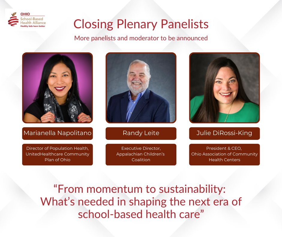 Join us on 2/5 for our 2026 Annual Conference! 🎤 We are thrilled to be joined by Marianella Napolitano, Randy Leite &amp; Julie DiRossi-King for our closing plenary panel. Read the panel description &amp; more here ➡️ ow.ly/P8tk50XNENy
#HealthyKidsLearnBetter #OhioSBHCs2026