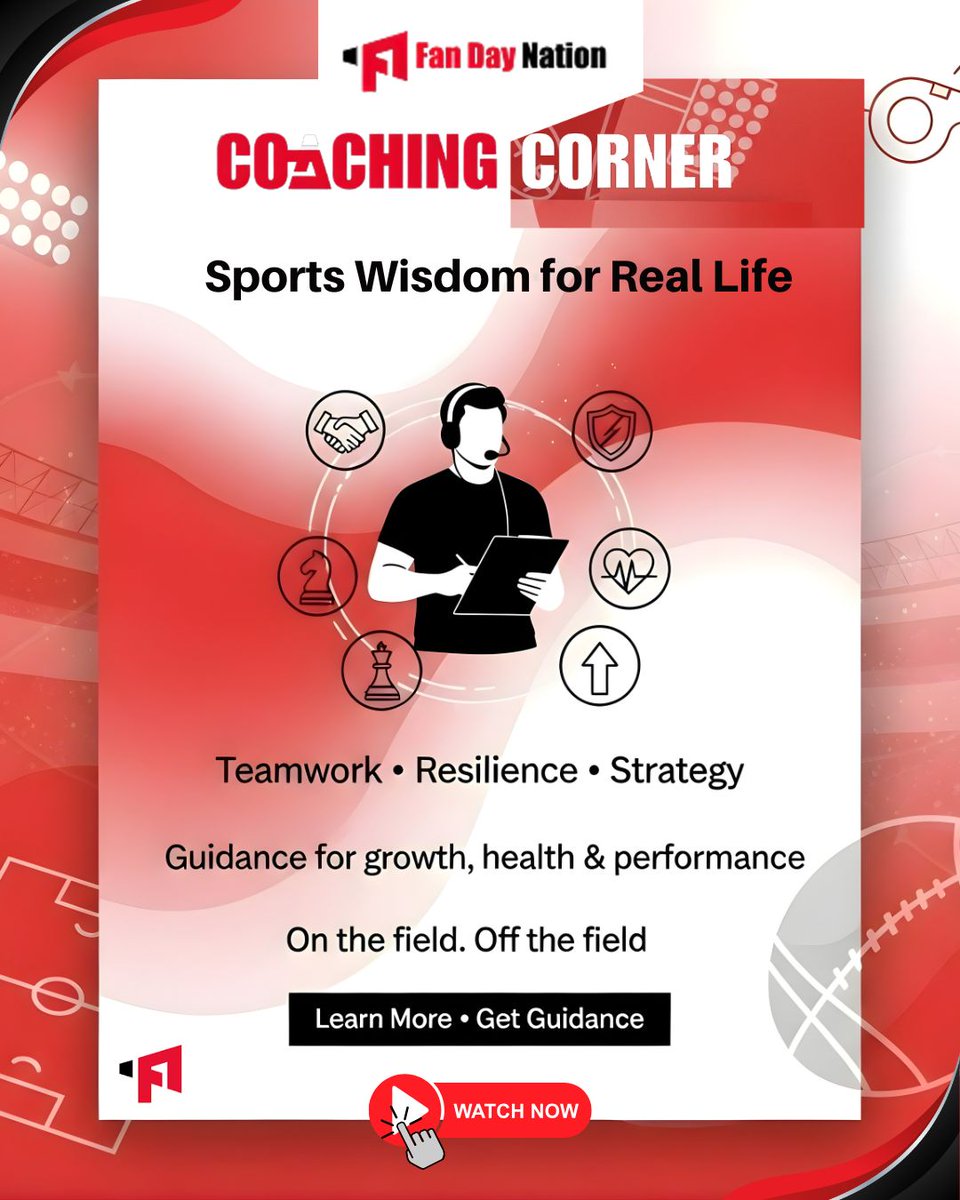 fandaynation's tweet image. 🧠🏈 COACHING CORNER is live!

Turn teamwork, resilience &amp;amp; strategy into real-life wins- on the field and off it. 

▶️ Watch now: @fandaynation

#FanDayNation #CoachingCorner #SportsWisdom #Mindset #Growth