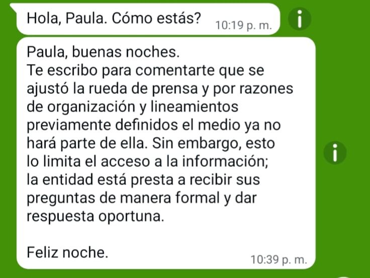 Es de no creer esto que nos hace <a href="/MincienciasCo/">MinCiencias Colombia</a>.

Raya en la censura. 

Inadmisible.

La ministra <a href="/YeseniaOlayaR/">Yesenia Olaya Requene</a> planeó para hoy una rueda de prensa a las 10:30 a.m. Invitaron a El Espectador.  Enviamos preguntas.

Y anoche, después del editorial y la discusión en X, nos excluyen