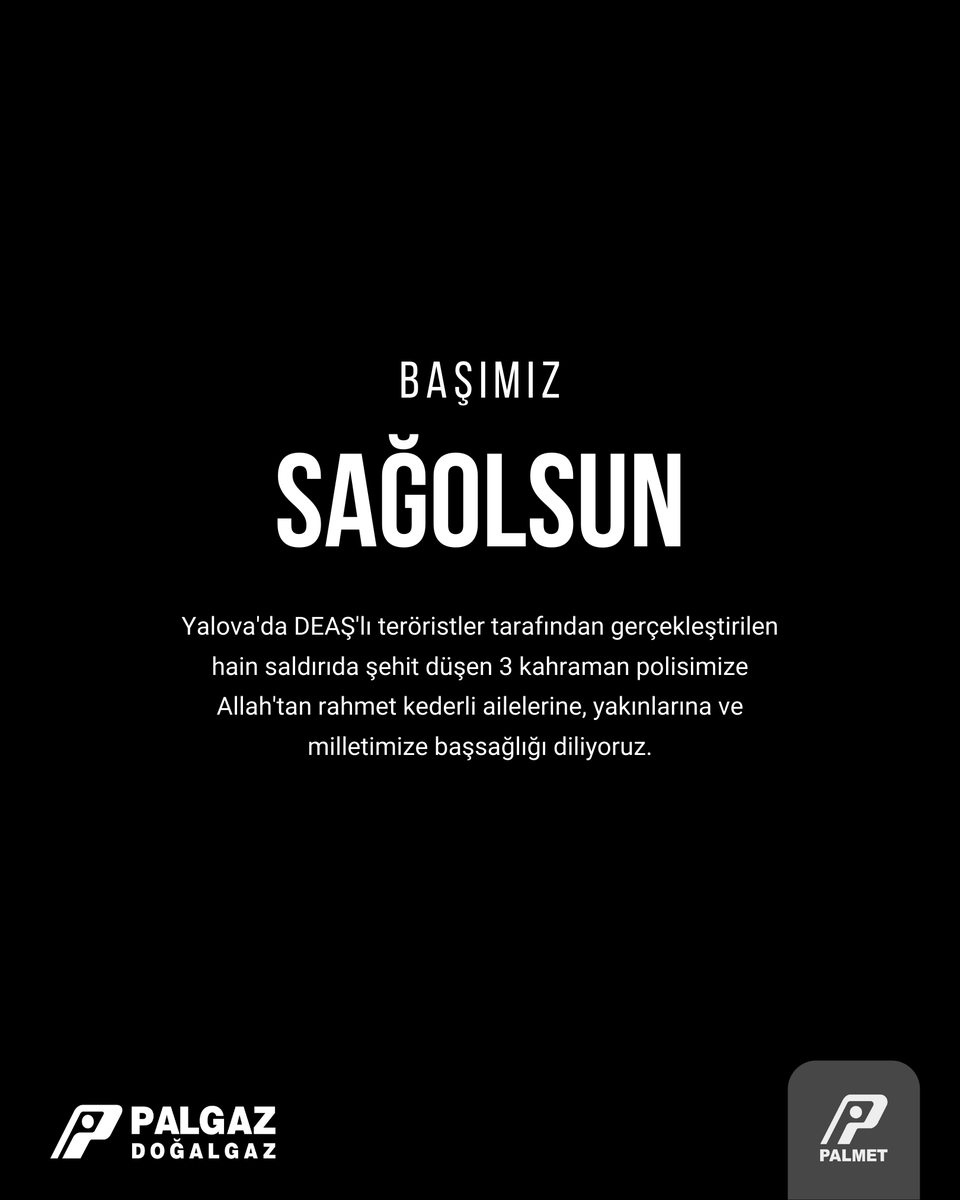 BAŞIMIZ SAĞOLSUN

Yalova'da DEAŞ'lı teröristler tarafından gerçekleştirilen hain saldırıda şehit düşen 3 kahraman polisimize Allah'tan rahmet kederli ailelerine, yakınlarına ve milletimize başsağlığı diliyoruz.