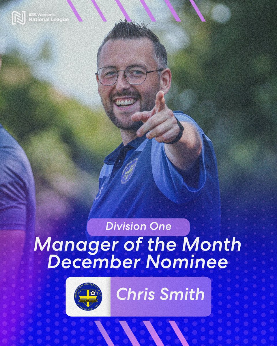Chris Smith - Abingdon United

Smith’s side won 100% of their fixtures in December as they took victories against Ascot United and Bournemouth Sports to move into the Division One South West top four.

#FAWNL | <a href="/abingdonutdwfc/">Abingdon United WFC</a>