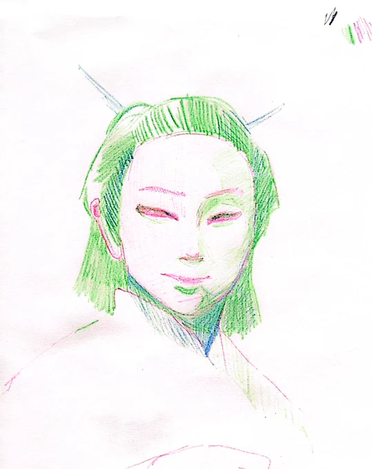 これは2色で描くのにハマっていた時期の歌舞伎役者さん。 ドローイングに適してるんだよなぁ。歌舞伎役者さん。