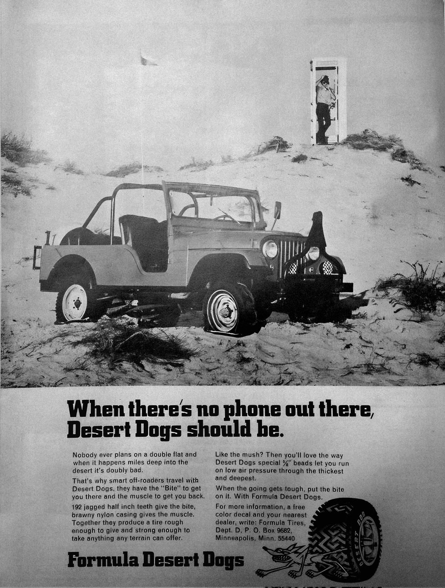 When there's no phone out there, Desert Dogs should be! This ad appeared in the February 1974 issue of Four Wheeler! Have an outstanding Monday! 
..............
#jeep #jeeplife #monday #legendary1941 #amc