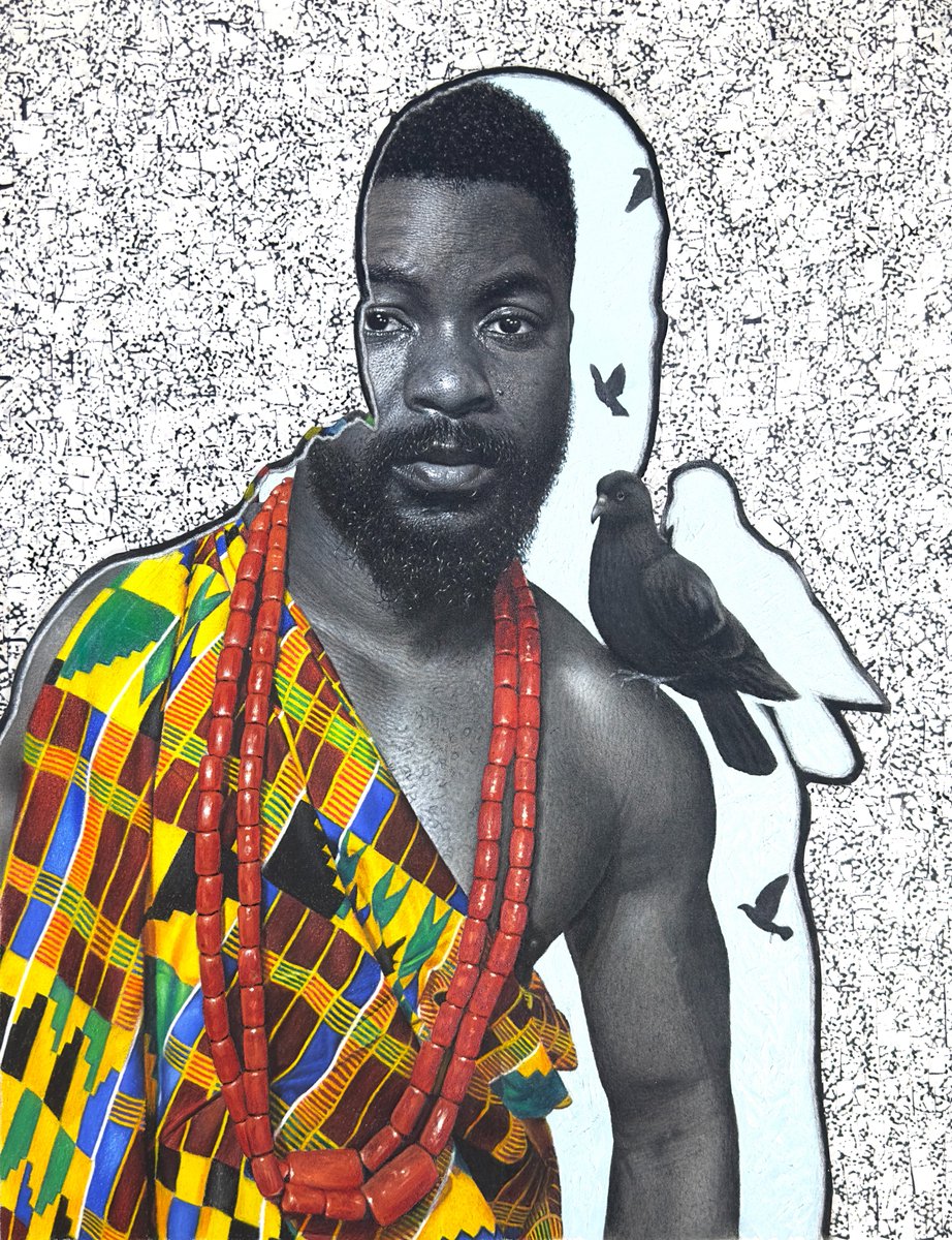 hopex_john's tweet photo. 🎨 Few of my 2025 works
All painted with charcoal and pastel on canvas, background with Ankara. 
#painting #ArtSummary2025 https://t.co/eGmbR5bt5J