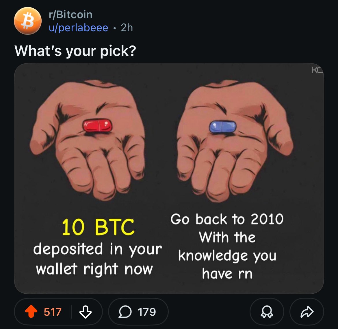 Perlabee's tweet image. The post I made with my Reddit account.

What’s your pick?