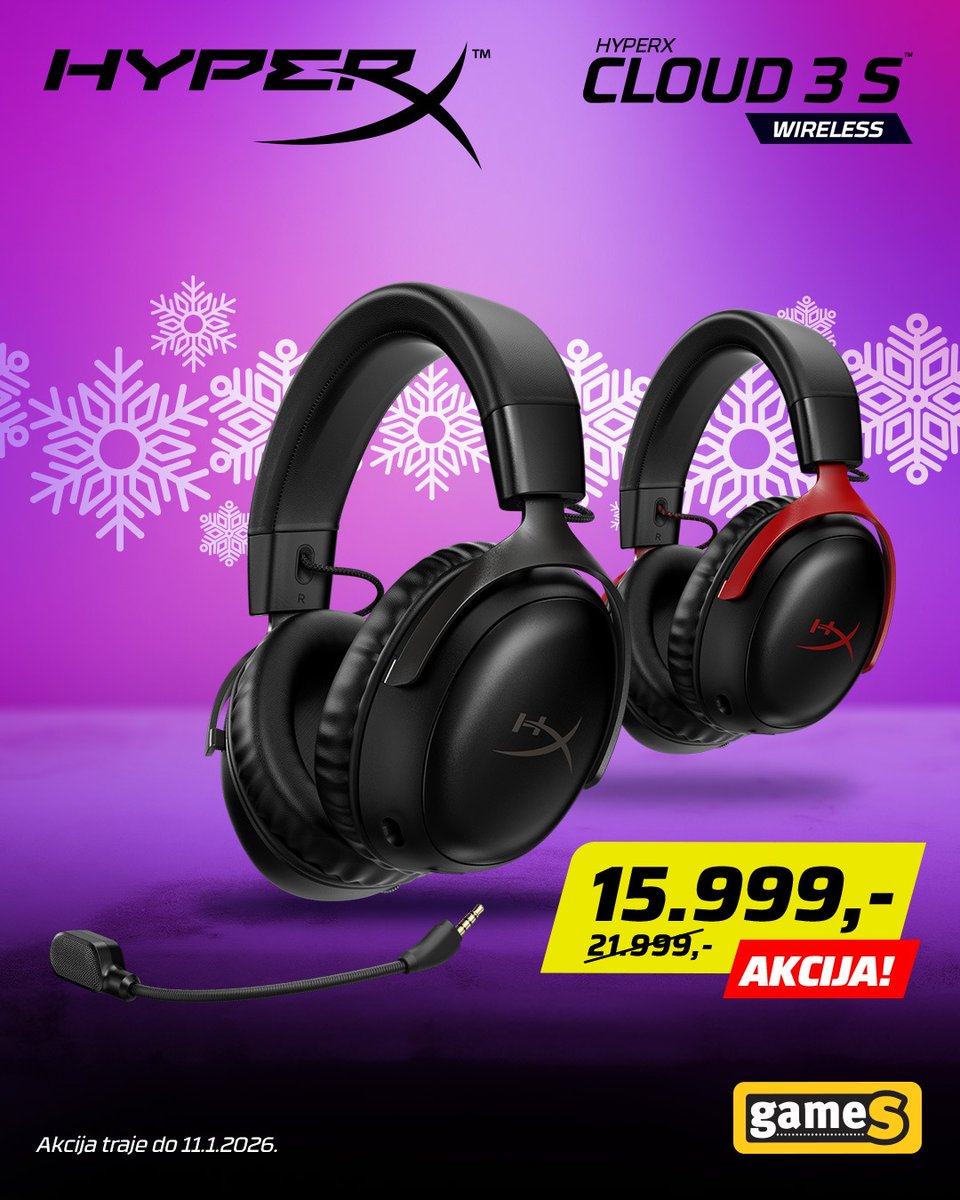 🎧Bežični zvuk bez kompromisa za novu godinu.

HyperX Cloud 3 S Wireless donosi vrhunski zvuk, udobnost i potpunu slobodu igranja — sada na novogodišnjoj akciji. 🔥

Savršen izbor za fokus, komunikaciju i duge gejming sesije.

#GameS #HyperX #Cloud3Wireless #NewYear #Christmas