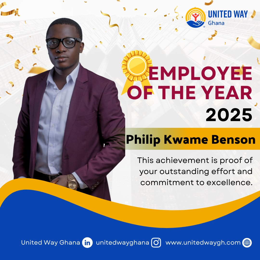United Way Ghana is proud to celebrate Philip Kwame Benson, our Employee of the Year, for his outstanding dedication, excellence, and unwavering commitment to the mission of the organisation.👏🏽🎉🌟

#EmployeeOfTheYear #UnitedWayGhana #TeamExcellence #MakingAnImpact #Grateful