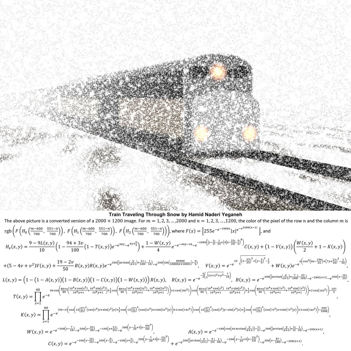 I drew this train traveling through snow with mathematical equations.