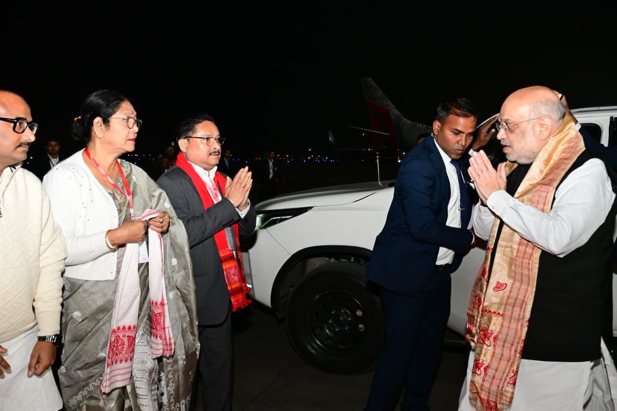DilipSaikia4Bjp's tweet photo. We convey our heartfelt gratitude on behalf of the people of Assam as Hon’ble Union Home Minister Shri @AmitShah Ji departs from Guwahati, for a purposeful visit that advanced development and honoured our Bir Swahids, whose sacrifices continue to inspire a strong and united Bharat.