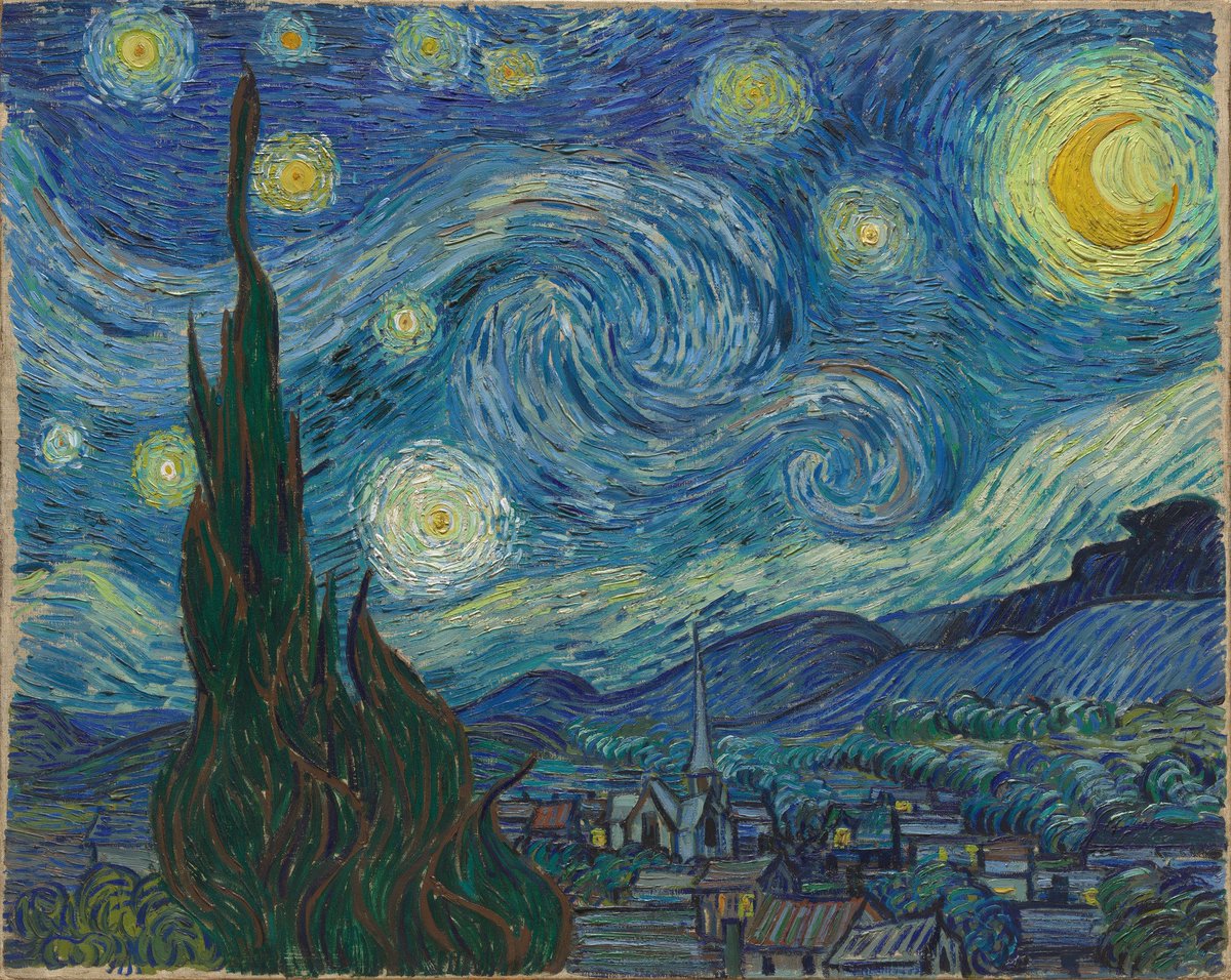 ThayzzySmith's tweet photo. Van Gogh morreu na miséria porque ninguém queria suas pinturas. Ele vendeu talvez uma única obra em toda a sua vida. O mundo da arte considerava seu estilo imaturo demais. Seu irmão Theo, um negociante de arte, o sustentou enviando dinheiro constantemente.

Quando Van Gogh faleceu em 1890, seu irmão Theo morreu apenas seis meses depois. Isso deixou a esposa de Theo, Jo, viúva aos 28 anos com um bebê e cerca de 900 pinturas que ninguém queria, além de centenas de cartas.

Eis o que realmente importava. Van Gogh havia escrito centenas de cartas para Theo e Jo explicando cada pintura e sua vida como artista. Ele contava as histórias por trás de cada obra, o que estava tentando expressar, o que cada uma significava para ele.

Após a morte de ambos os irmãos, Jo se lembrou dessas cartas e as publicou.

Foi isso que o tornou famoso. As pessoas podiam ler as próprias palavras de Van Gogh sobre cada pintura. As obras deixaram de ser arte aleatória e se tornaram histórias que ele havia vivenciado. As pinturas ganharam contexto diretamente dele, explicando o que estava fazendo. Jo deu ao mundo a voz de Van Gogh, associada à sua obra.

Quando ela faleceu, em 1925, ele havia passado de um completo desconhecido a um ícone da história da arte.

Vincent van Gogh
A Noite Estrelada, 1889
Óleo sobre tela
73,7 x 92,1 cm