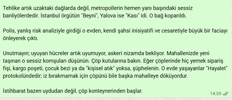 Çok değerli bir kurmay arkadaşımın analizidir.
Umarım ders alınır.
Ateş düştüğü yeri yakar.
Ölen şehit polislerimize Allah'tan rahmet ailelerine sabır diliyorum.
Sorumlular da kendilerinin yargılanmayacaklarını zannetmesinler.
O gün de gelecek elbet.