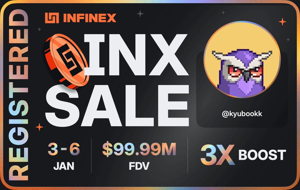 kyubookk's tweet photo. I'm registered for the @infinex sale - $99.99M FDV, 3-6 Jan 2026 https://t.co/vgjTZHrRG6