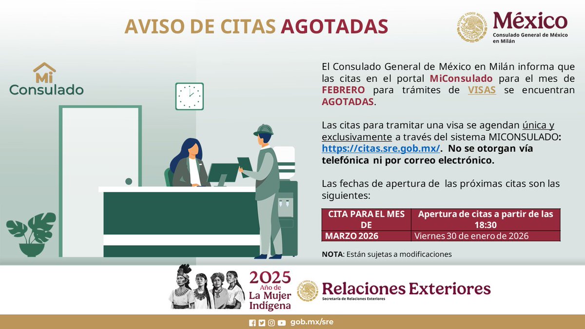 ConsulMexMIL's tweet image. 📣Aviso para los que desean presentar su solicitud de visa mexicana ante este Consulado General de México en Milán.

📣Avviso rivolto a coloro che desiderano presentare richiesta di visto presso questo Consolato Generale del Messico a Milano.