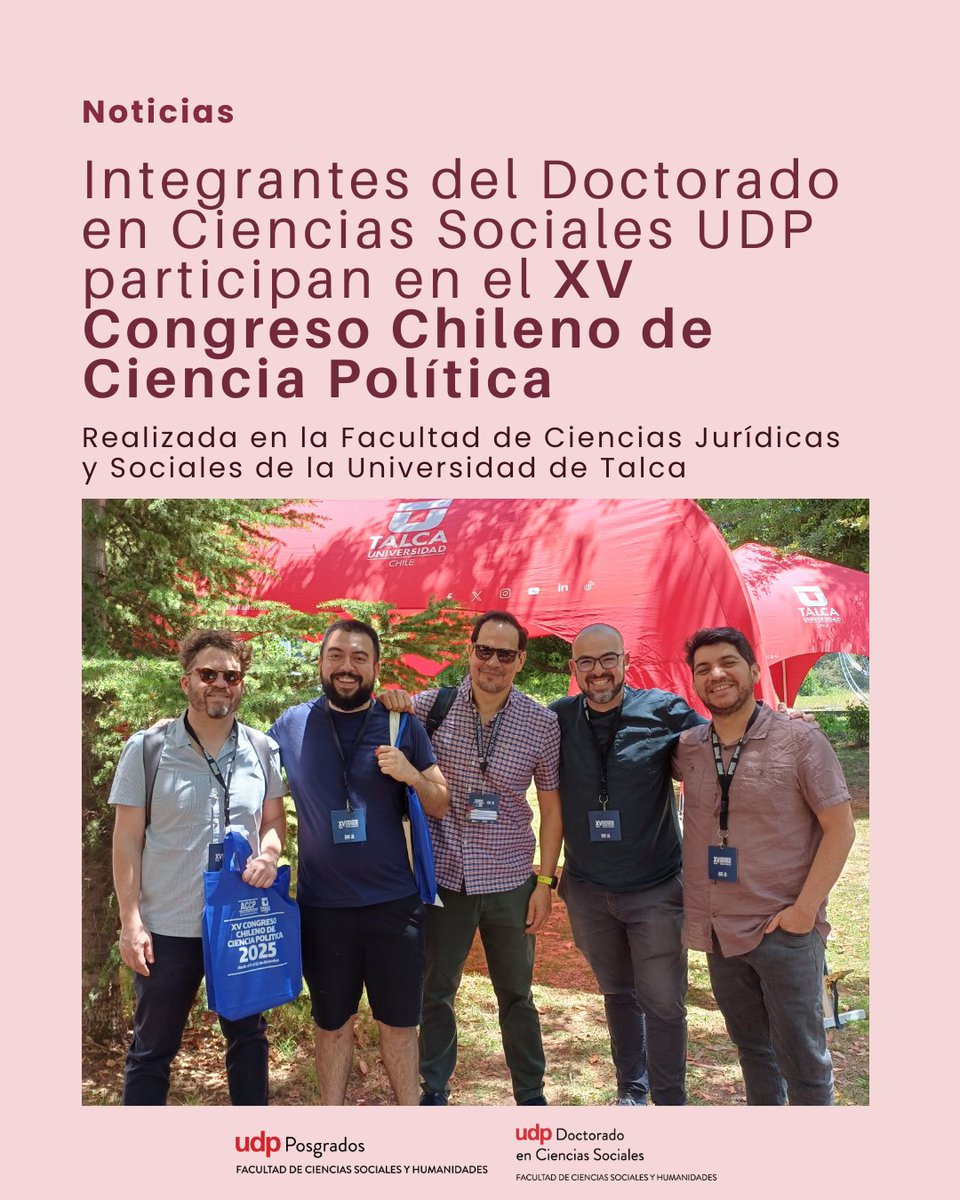 Posgr_fcsh_UDP's tweet photo. Integrantes del Doctorado en Ciencias Sociales UDP participaron en el XV Congreso Chileno de Ciencia Política (U. de Talca), con ponencias y paneles temáticos sobre democracia, partidos políticos, ultraderecha y economía política. Más info en https://t.co/EUNtGhcn2l https://t.co/sPOJyv9NLe