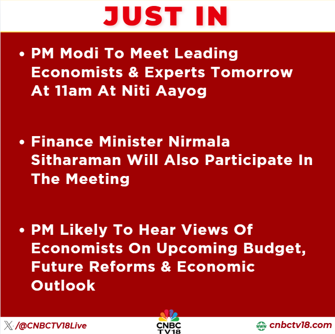 CNBCTV18Live's tweet photo. #JustIn | PM Modi to meet leading economists &amp; experts tomorrow at 11am at Niti Aayog https://t.co/moekdBvRNy