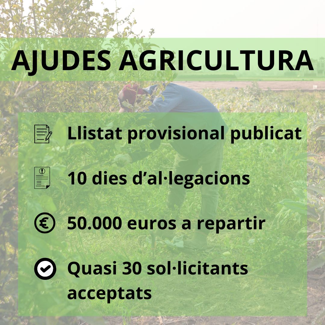 👩‍🌾 Publicada la resolució provisional de les ajudes per al foment de l'agricultura i l'activitat agrícola

ℹ️ Consulta la informació en el tauler d'anuncis 👉 bit.ly/3LhEeIN

🗣️ Obrim el termini de 10 dies per a presentar al·legacions a partir de demà