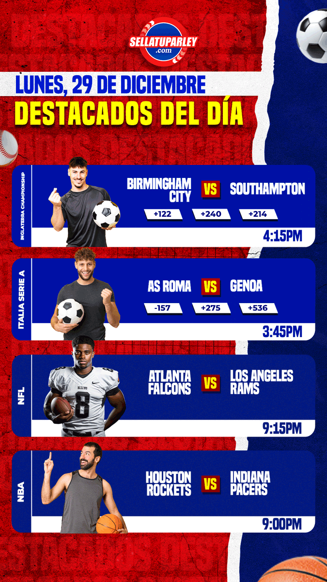 ParleyVenezuela's tweet photo. 🚀🏆 Jugar con visión y mentalidad positiva marca la diferencia en cada encuentro #DestacadosSTP

⚽ #PremierLeague
⚽ #SerieA
🏈 #NFL
🏀 #NBA

¡A sellar y ganar! 
https://t.co/euI06JNiuk

#STP #deportes #sports #baskey #futbol #beisbol!