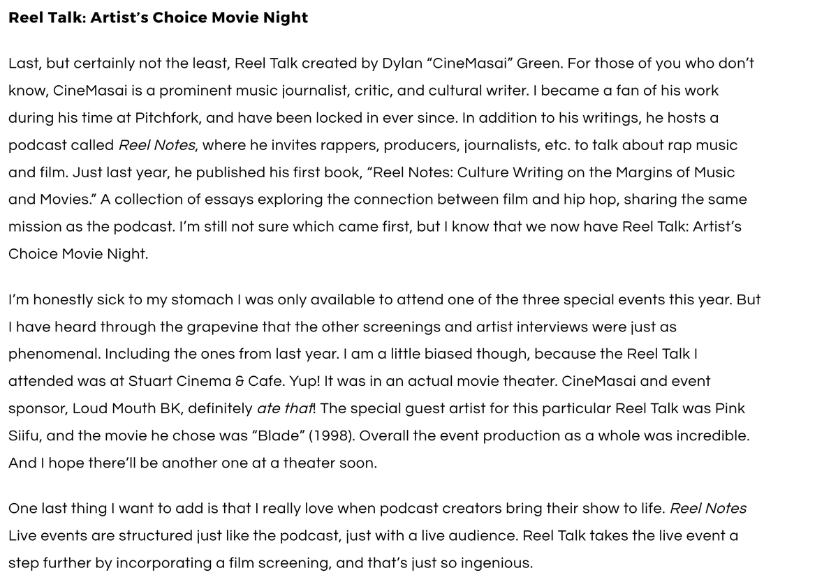 CineMasai_'s tweet photo. Reel Talk was mentioned in @HangTimeMag as a Top 5 Underground Hip Hop D.I.Y. Event of 2025. peace to Flwrshrk for the kind words, and for placing me among my peers in the indie rap scene. first time one of my events has ever been covered in writing 🥹🥹

https://t.co/AH5j6jKszZ https://t.co/n2BPDplCFB
