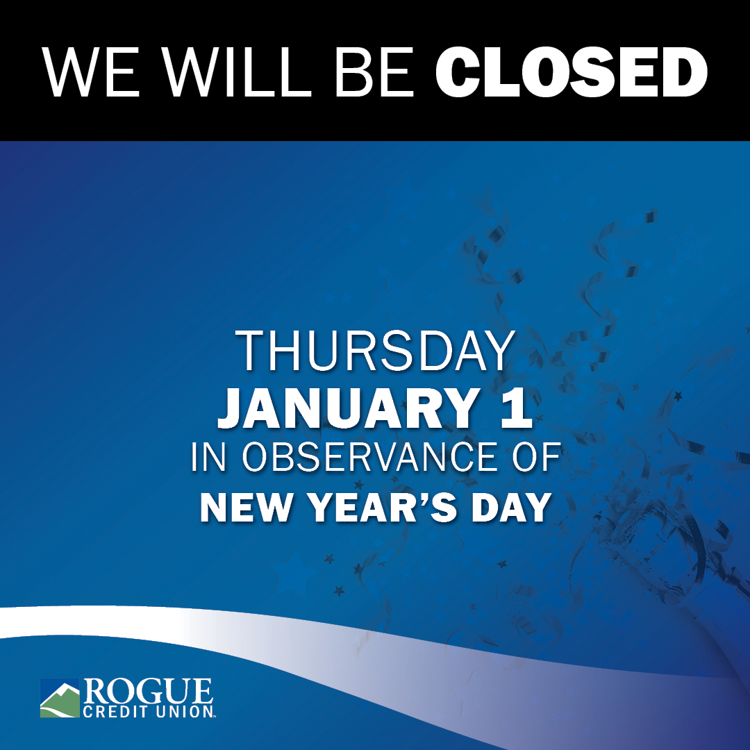 We will be closed on Thursday, January 1, in observance of New Year's Day. 🎉 Online Banking and ATMs are available 24/7.