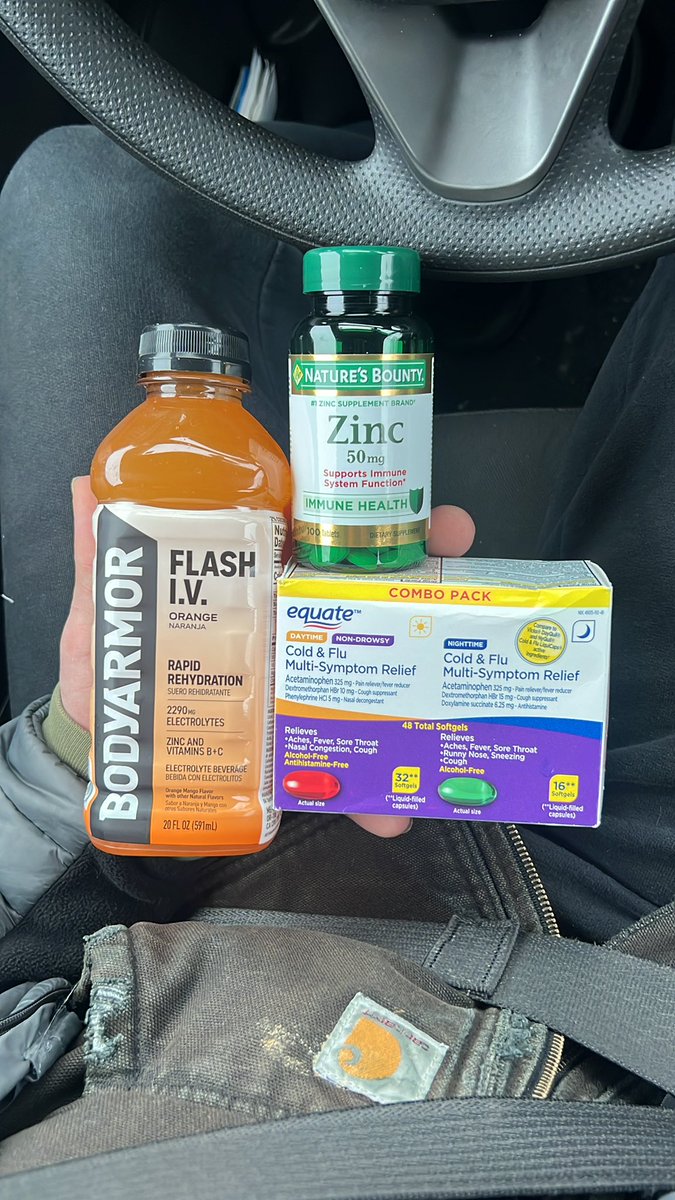 LoneSpringWolf's tweet image. I’ve felt like absolute garbage the last 2 - 3 days. Congestion, body aches, sore throat &amp;amp; cough, can’t sleep comfortably but no fever thankfully. We have vitamin c already but I had to buy some reinforcements, keep me in your thoughts chat🤧