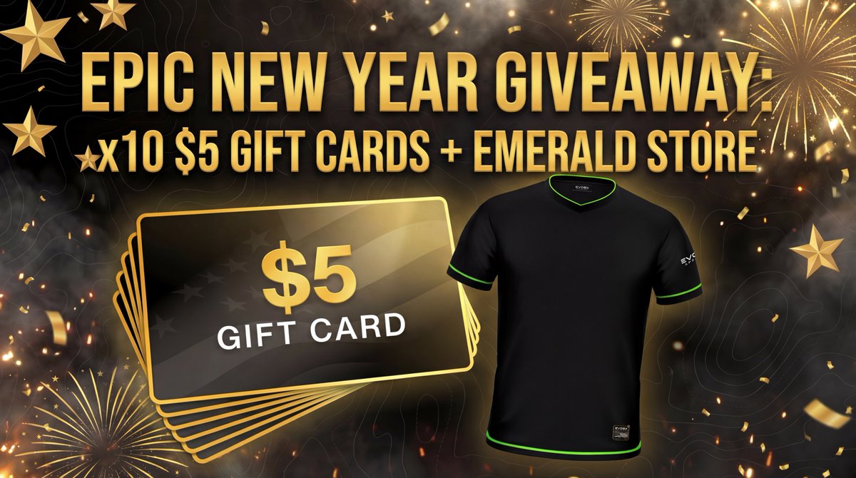 NEW YEAR GIVEAWAY🎆🎁

x10 $5 GIFT CARD + EMERALD STORE

How to enter?:
Follow <a href="/evo9x/">EVO9X Apparel</a> 
RT+❤️
Tag your team / friends 

(The more mentions you get, the more chances you have of winning)

Ends at 100RT