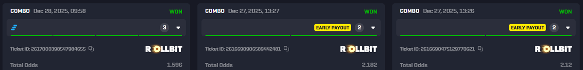 Challenge on a roll.

Aiming to hit $1,000 - $100,000 for the 5th time again by Feb / March.

If you're interested, and want in, send me a DM.

Not looking to flood TL with sports betting, occasional bet here and there, but keeping it more just micros.