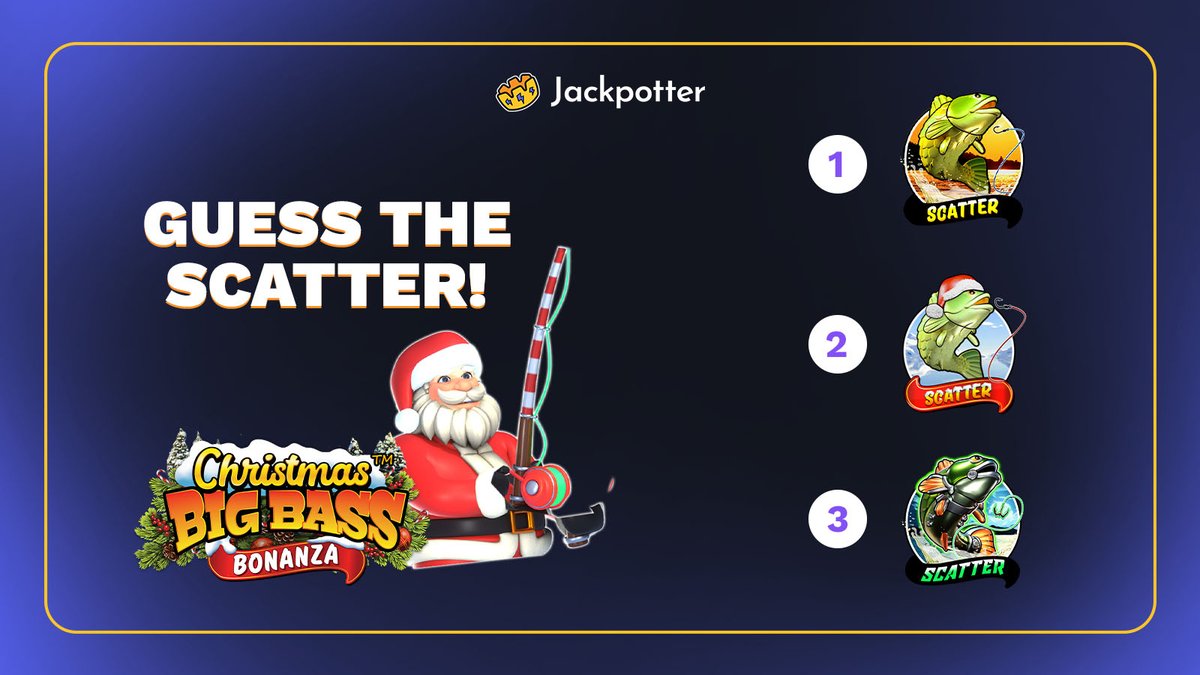 jackpotterCOM's tweet photo. 🎄 GIVEAWAY: Guess the Scatter! 🎣🎁

👀Can you guess the Scatter symbol on Christmas Big Bass Bonanza? 🐟

🔁RT + Tag a friend  +  Drop your answer + Jackpotter Username  to enter!

🎁 10 random users will each get a Christmas Box packed with Free Spins and other Prizes! https://t.co/PbFY4KYHUD