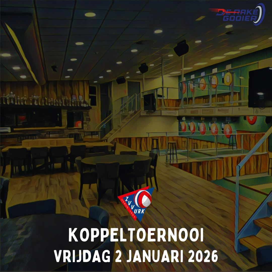 🎯 Aanstaande vrijdag: ZVV Urk Koppeltoernooi 2026

📅 Vrijdag 2 januari | 🕢 Start 19:30 uur  
👥 Max. 84 koppels | Deelname gratis  
🙋🏼‍♂️ Alleen voor leden/sponsoren van ZVV Urk  
🚫 Geen Superleague- of DBA-koppels toegestaan  

📲 WEES ER SNEL BIJ 👉🏻 2k-dart-software.com/frontend/event…