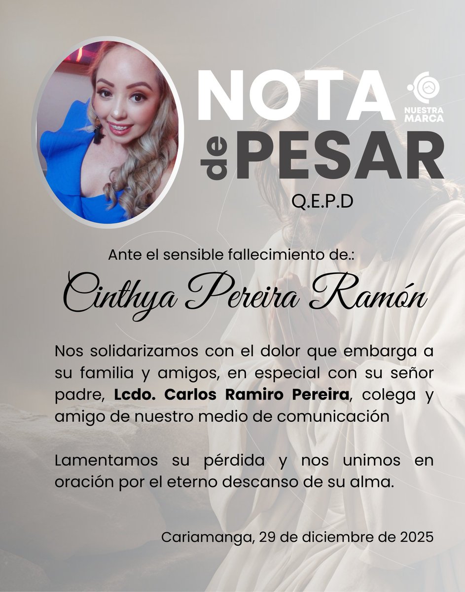 📷  Nuestra solidaridad con el colega y amigo Lcdo. Ramiro Pereira, ante el sensible fallecimiento de su hija Cinthya Tatiana Pereira Ramón.