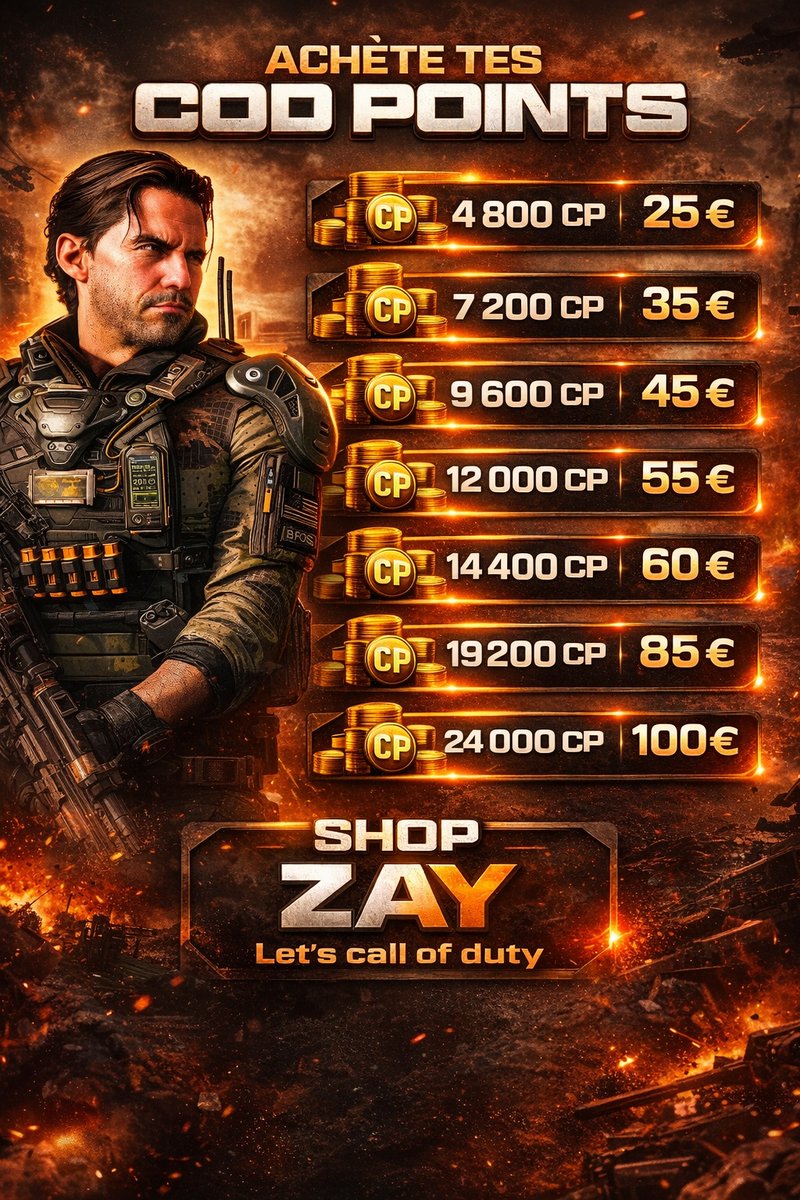 Papa Noël arrive aussi dans votre boutique CALL OF DUTY ! 
Je propose désormais des points COD à prix réduits ! 
Voici les prix sur #BO7 et #Warzone

PREREQUIS : Un compte Microsoft lié a votre compte Activision ! vous pouvez acheter vos skins sans soucis après