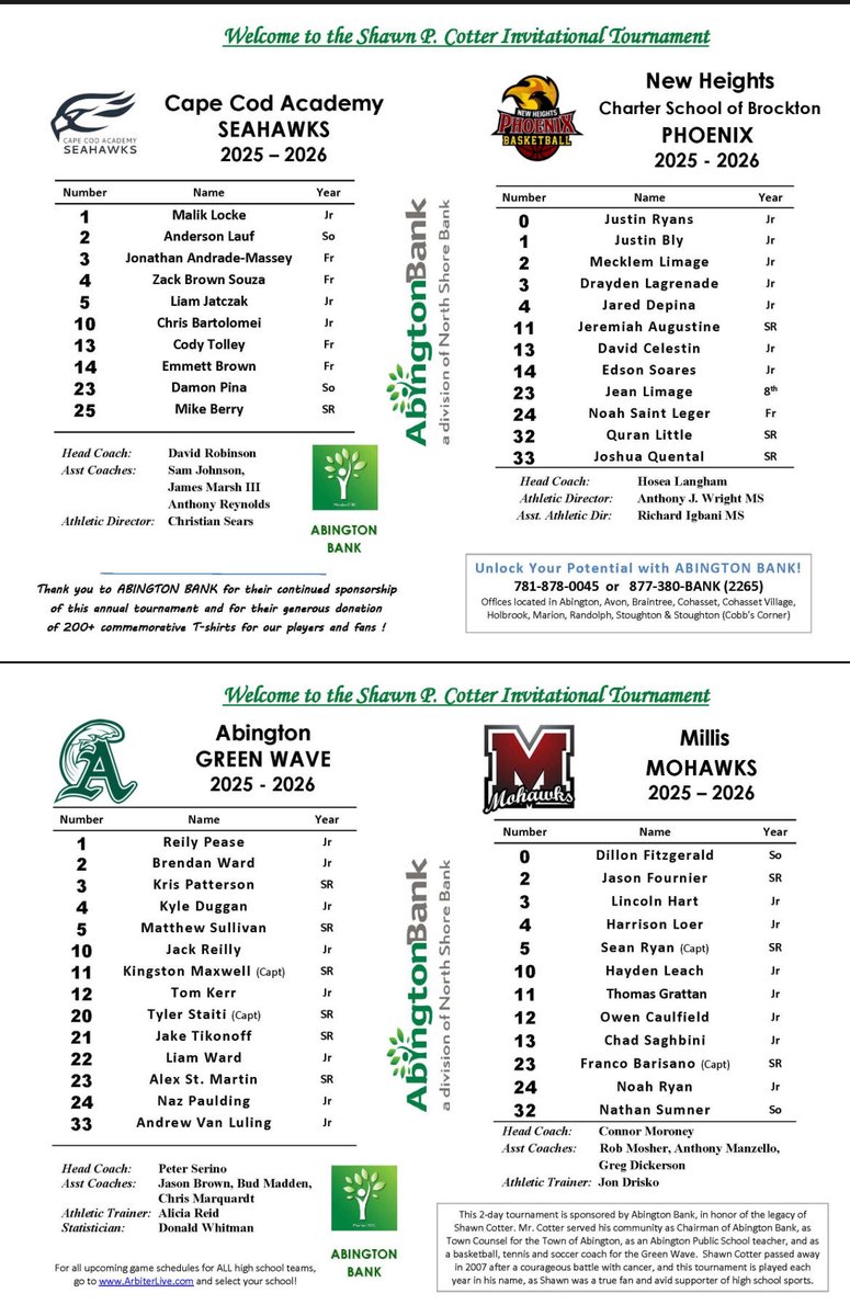 GWPHoops's tweet image. 🏀GAME DAY🏀The Green Wave will host Millis in the first round of the Shawn P. Cotter Invitational.

Cape Cod Academy vs. New Heights - 5:00pm

Abington vs. Millis - 6:30pm

#GWP