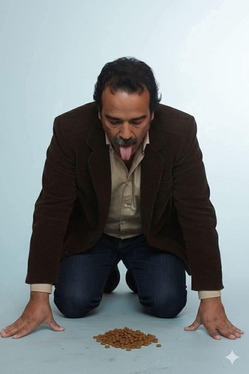 LOS PERRILLOS DEL BIENESTAR 
Así se ven los Chairos, defendiendo sus croquetas del diario, igual que este solovino agachon… El Chairo mayor de la deformación de 4ª chimpansimio croquetero, arrastrado, hambreado actorsillo de 4ª PUTREFACCIÓN.