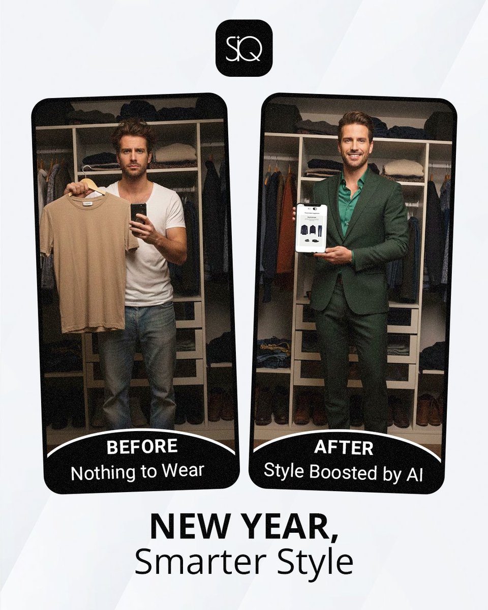 Stylistiqapp's tweet image. New year. Same closet? Not anymore.
This year, dress like you mean it. StylistIQ turns your everyday wardrobe into smarter outfits — instantly.
#NewYearNewStyle #StylistIQ #SmartStyle #MensFashionTech #OutfitUpgrade #AIStyling #ModernMenswear