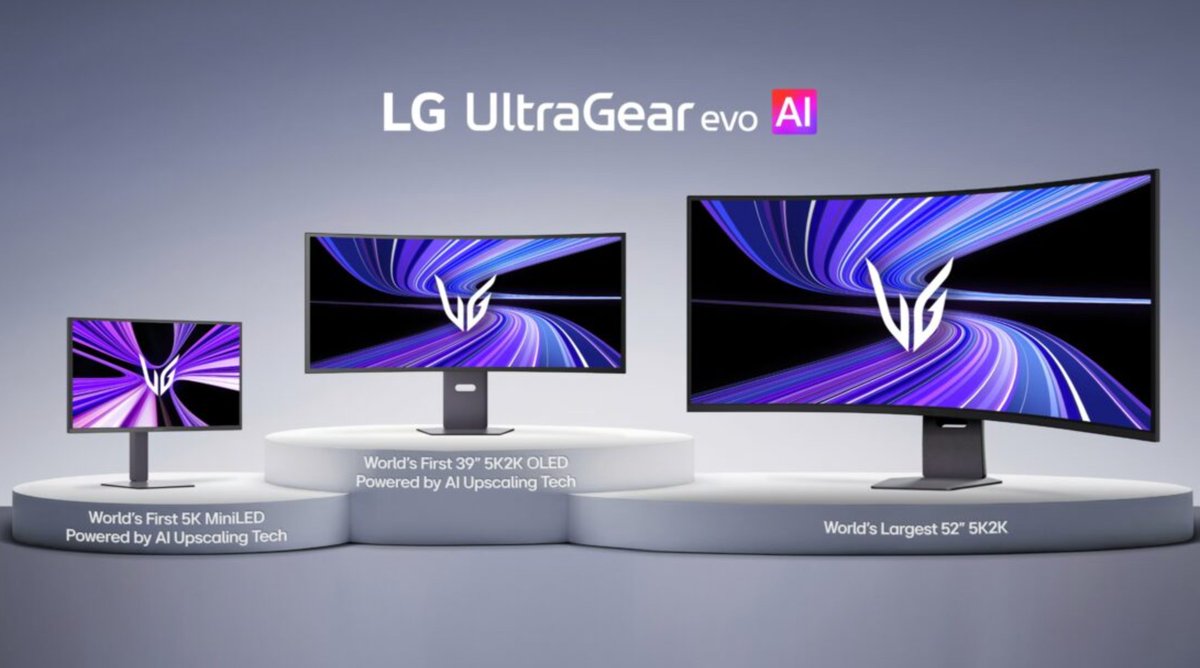 allkeyshop's tweet image. LG unveils UltraGear evo 5K gaming monitors!

Featuring on-device AI upscaling, these displays let you hit 5K clarity without a GPU upgrade. 

#LGUltraGear #CES2026 #GamingMonitor