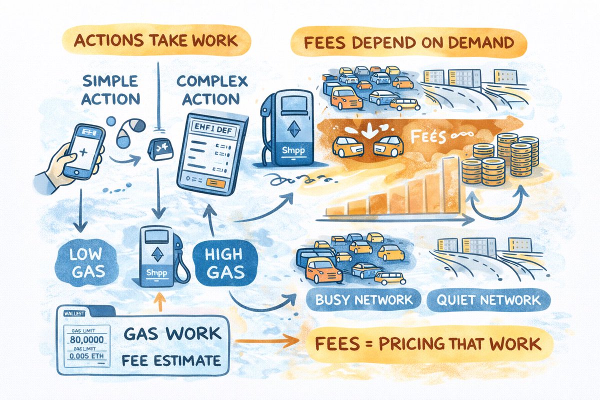 AyuShettyEth's tweet image. 🧵 Day 15 of #30DaysOfWeb3

Gas sounds complicated until you realise it’s just a way of measuring work.

Every time you do something on Ethereum, the network has to do actual computation. Some actions are simple and quick. Others are heavier and touch more parts of the system.