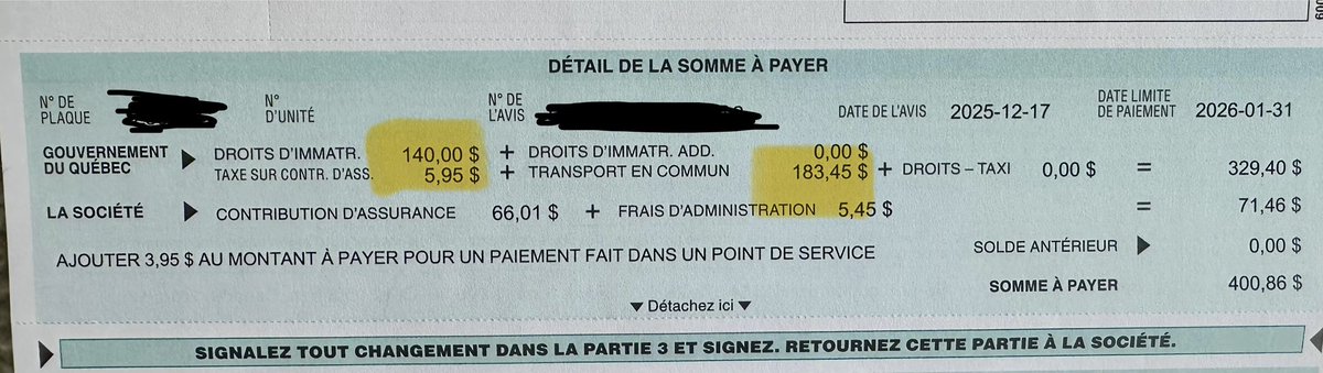E_Duhaime's tweet photo. La Société de l’assurance automobile du Québec vous envoie votre renouvellement d’immatriculations.

Croyez-le ou non, mais plusieurs d’entre-vous payez maintenant plus cher pour le transport en commun que pour les droits d’immatriculation.

Plus de 400$ pour renouveler une plaque pour un an!

Autrement dit, on reçoit un autre compte de taxes. Les plaques étant devenues un prétexte pour que le gouvernement pige encore plus d’argent dans votre portefeuille.

En Ontario, le renouvellement des immatriculations est GRATUIT.

En Alberta, c’est moins de 100$/année par véhicule à essence.

Pour ajouter l’injure à l’insulte, on nous invite à payer via SAAQclic, un vulgaire site transactionnel qui a coûté plus de 1,100,000,000.00$ aux contribuables québécois.😡 

Seul le Parti conservateur veut arrêter de prendre les automobilistes québécois pour des citrons… 🍋