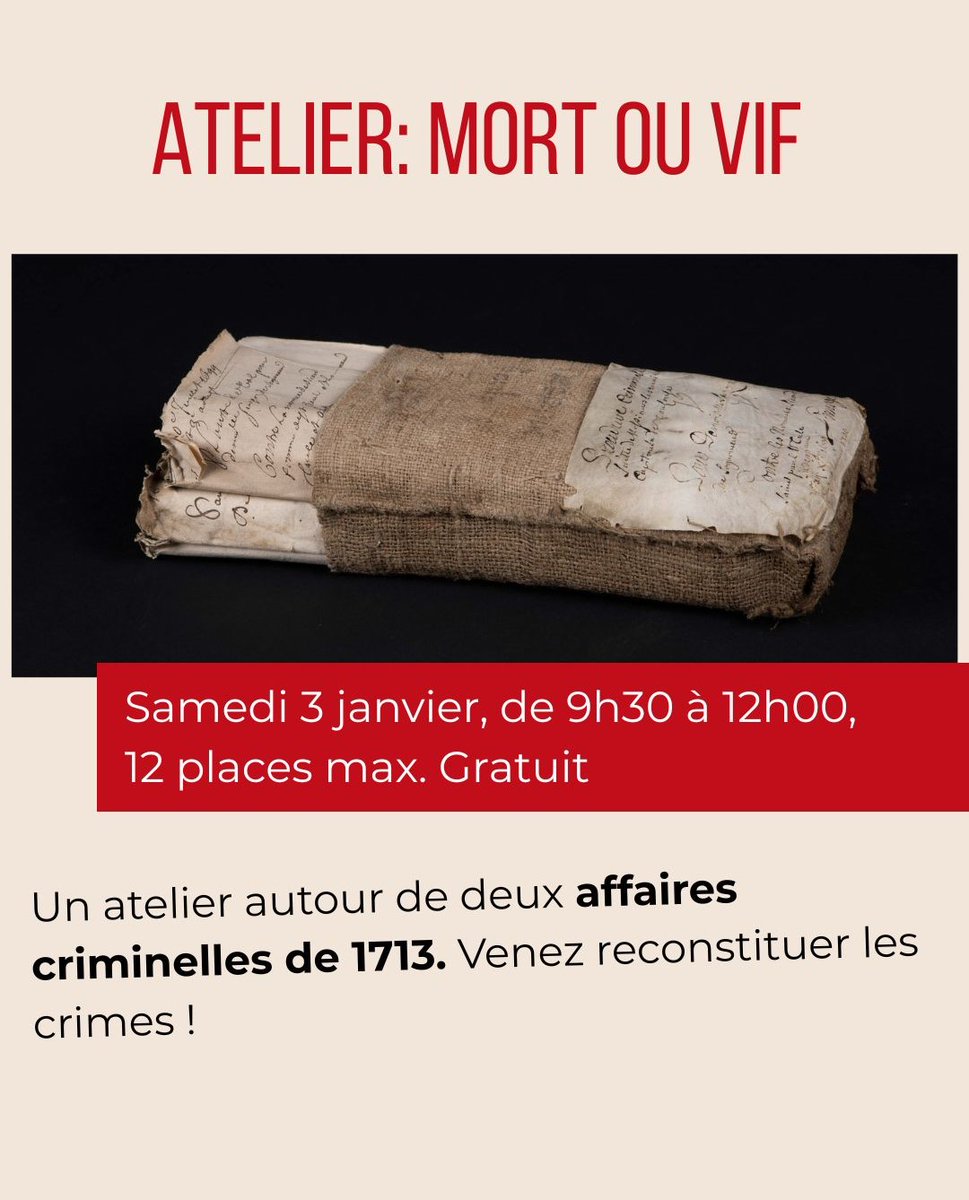 📅[Prochain atelier] - "Mort ou vif" sur 2 enquêtes criminelles de 1713 - Ce samedi 3 janvier de 9h30 à 12h aux Archives <a href="/Toulouse/">Toulouse - Mairie et Métropole</a> , 12 places max. Inscriptions : forms.office.com/Pages/DesignPa…