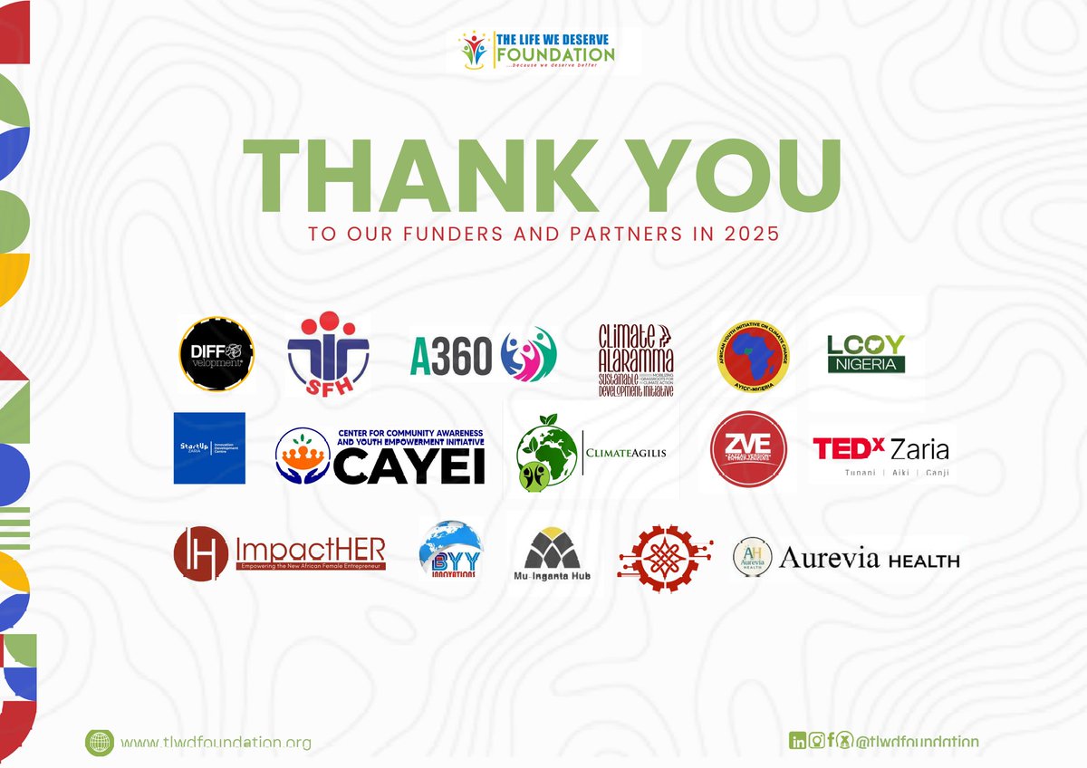Thank You to Our Funders &amp; Partners in 2025. 
We are deeply thankful for believing in our mission and for walking this journey with us. Together, we are building sustainable solutions and shaping a better future.