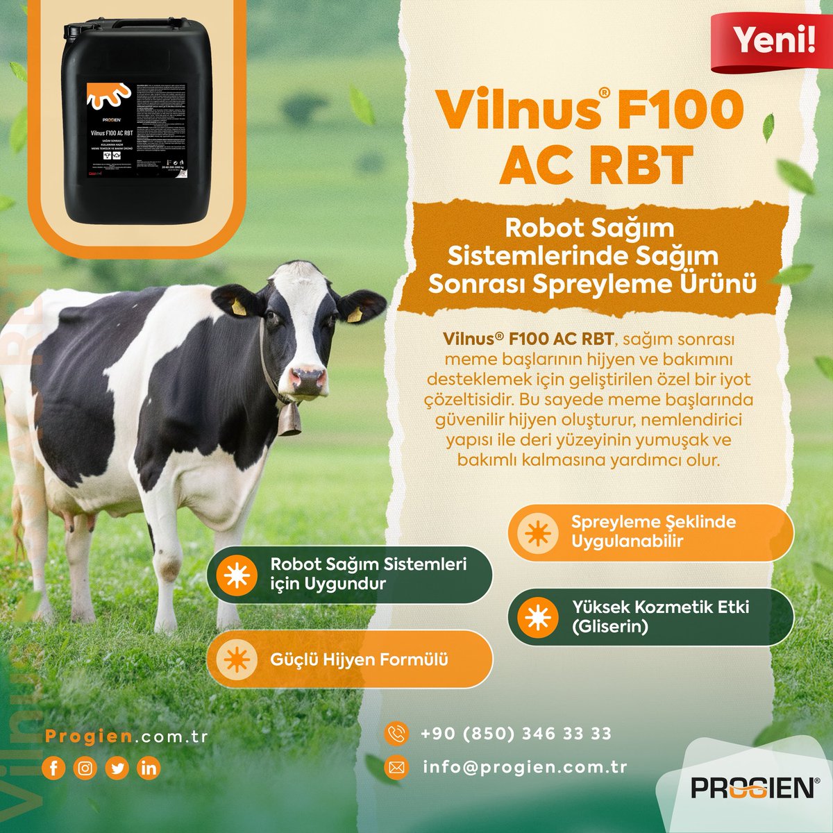 progientr's tweet photo. Vilnus® F100 AC RBT ile sağımda hijyen standartlarını yükseltin 🐄✨
Temiz bir sağım süreci, güvenilir süt üretiminin temelidir.
Bu süreçte Progien, işletmenizin yanında. 🤝
📞 +90 (850) 346 33 33
📧 info@progien.com.tr
🌐 https://t.co/30MuAB1q7v
#Progien #VilnusF100ACRBT https://t.co/mwgPAaBPHZ