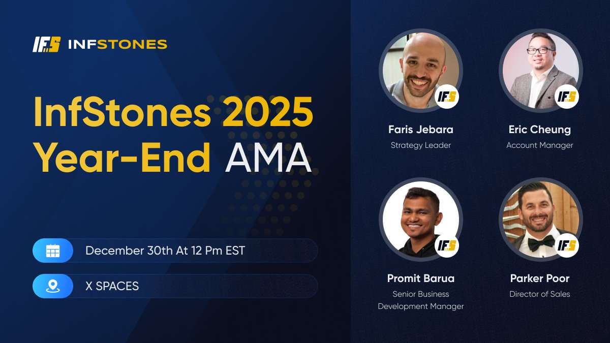 Join us tomorrow, December 30th, at 12 PM EST for an exciting AMA with the InfStones team! 🎉

We’ll be sharing reflections, reinforcing our commitment to transparency, and celebrating our InfStones community.

🚨 Set your reminder here: x.com/i/spaces/1yNGa…
#InfStones #AMA