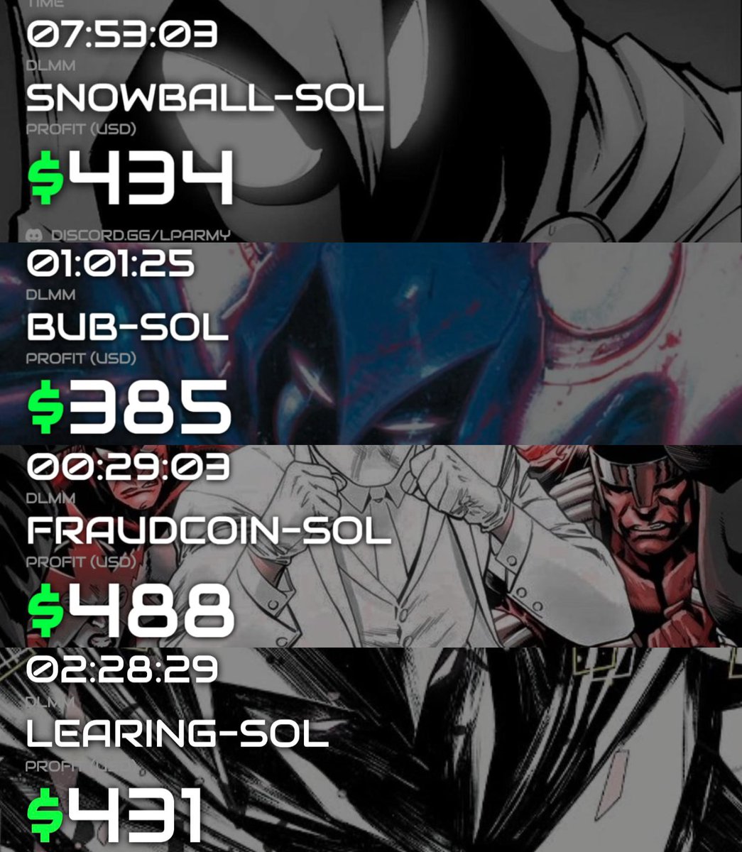 ssolr_sol's tweet image. So, here is the long-awaited guide to my DLMM strategy, or how I turned $600 into $5,000 in 10 days.

So let's start with what services I use and what settings I have. 

I use two tools in general: GMGM or Discord server with the degen dlmm branch in @met_lparmy