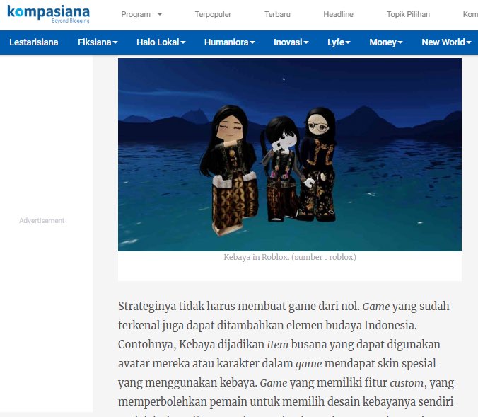 My friend informed me and I was honestly shocked lol, never expected my Roblox traditional Indonesia clothing to make it into online news…

#ROBLOX #robloxclothingdesigner #robloxdesigner #robloxdev