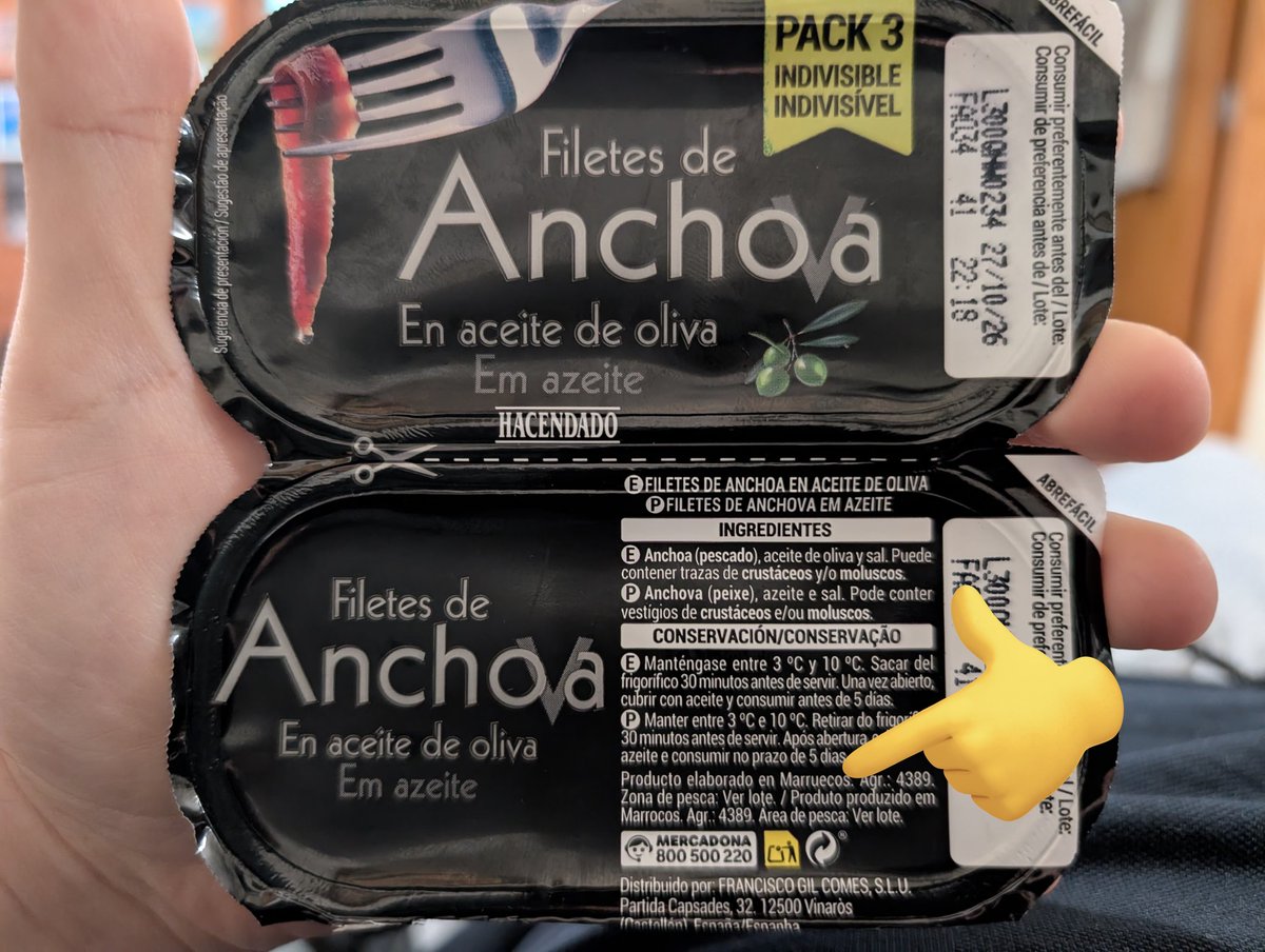 hades646's tweet image. Hola, @Mercadona 

Una pregunta: ¿se han extinguido las anchoas en España? Lo digo porque como no hay manera de encontrar anchoas españolas en vuestros supermercados...

Y no son sólo las de la foto... TODAS las anchoas y TODOS los boquerones en vuestra tienda son de Marruecos.