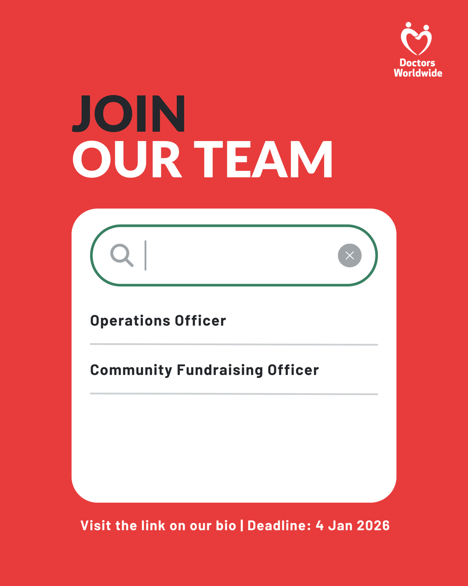 dwwuk's tweet photo. 📢 Doctors Worldwide is hiring!

🔹Operations Officer
🔹Community Fundraising Officer

📩 Apply by midnight, Sunday 4 Jan 2026. Learn more about the roles: https://t.co/n8jDid09GA. 

Send your CV + cover letter (max 3 pages) to 👉 info@doctorsworldwide.org https://t.co/uvDtpey0Ua